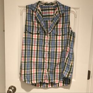 Vintage Plaid Sleeveless Camp Shirt